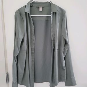 Silky Button Down Green Shirt Blouse